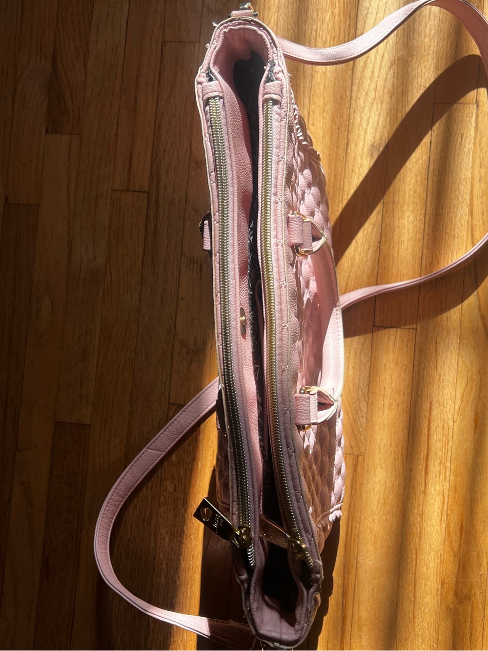 Betsey Johnson Quilted Light Pink Crossbody Satchel with Gold Hardware - Picture 5 of 7